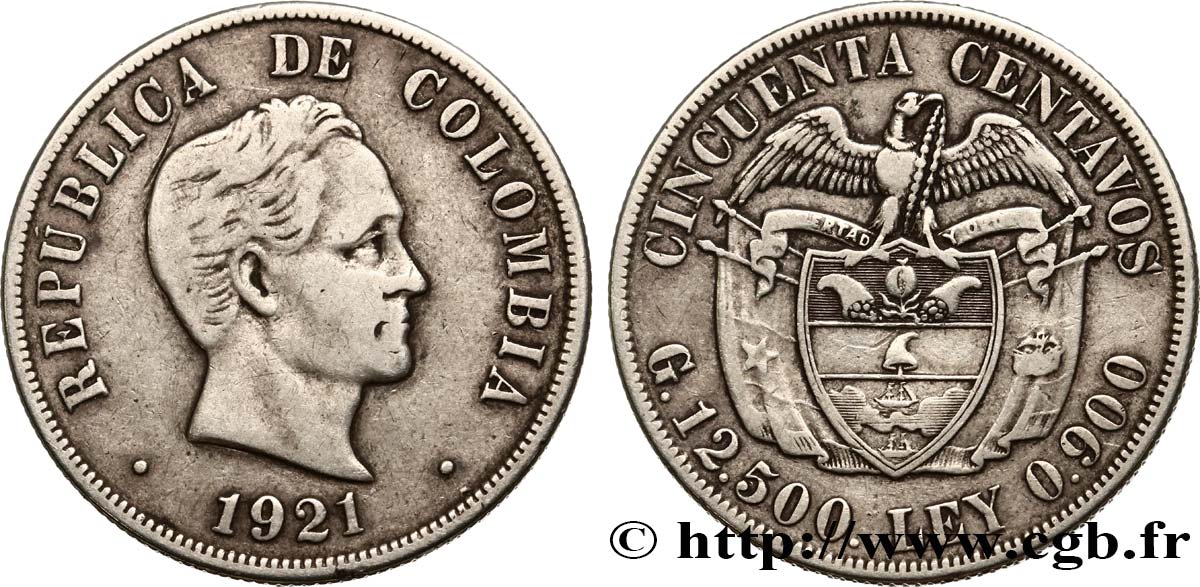 COLOMBIA 50 Centavos 1921  XF 