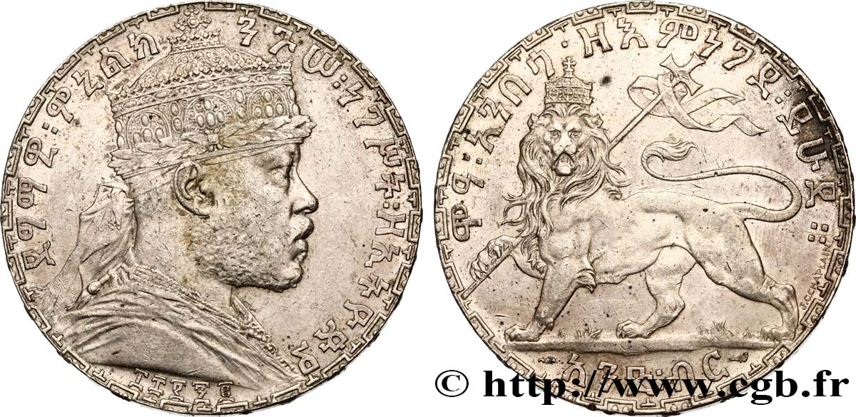 ÉTHIOPIE 1 Birr Menelik II EE1892 1899 Paris TTB+/SUP 