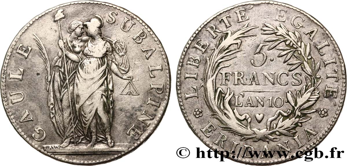 ITALIEN - SUBALPINISCHE  5 Francs an 10 1802 Turin fSS 