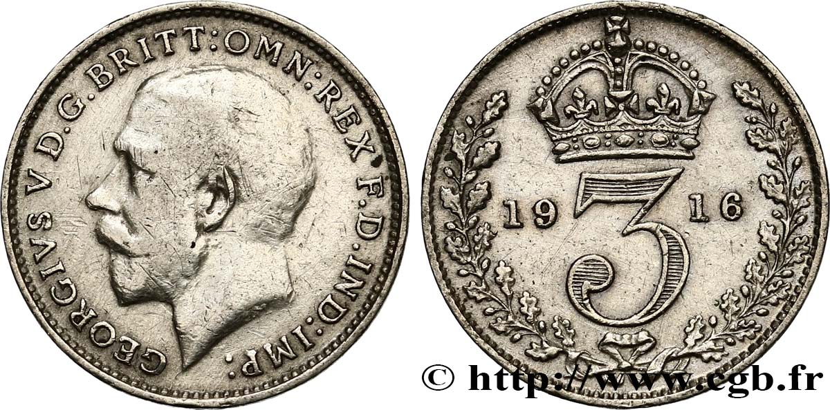 UNITED KINGDOM 3 Pence Georges V 1916  XF 