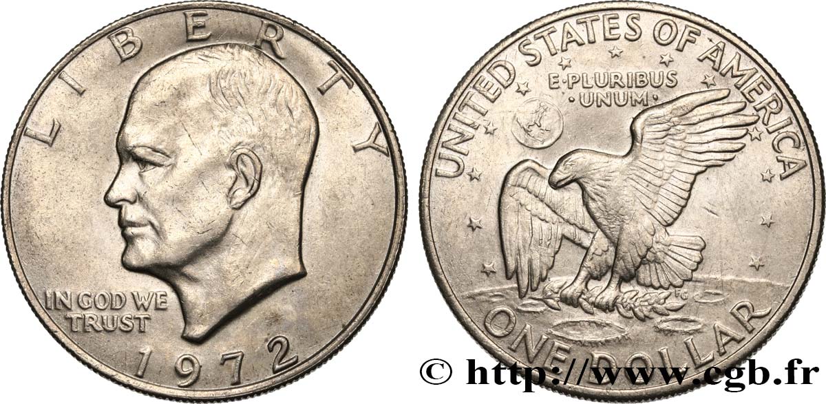 ÉTATS-UNIS D AMÉRIQUE 1 Dollar Eisenhower 1972 Philadelphie TTB+ 