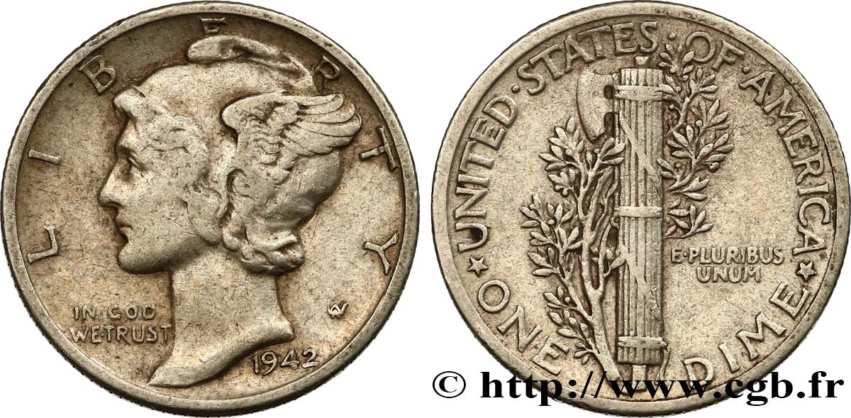 ESTADOS UNIDOS DE AMÉRICA 1 Dime Mercury 1942 Philadelphie MBC+ 
