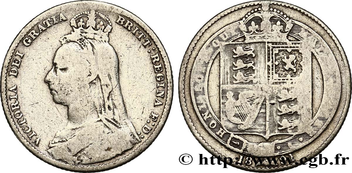 ROYAUME-UNI 1 Shilling Victoria “buste du jubilé” 1891  TB 