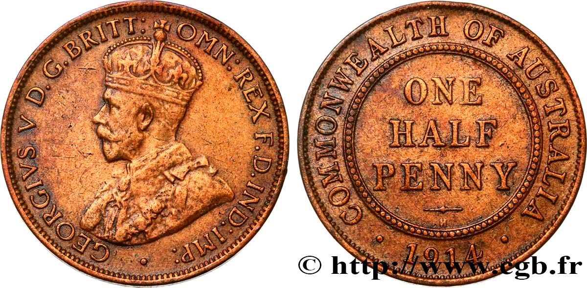 AUSTRALIA 1/2 Penny Georges V 1914 Heaton MBC 