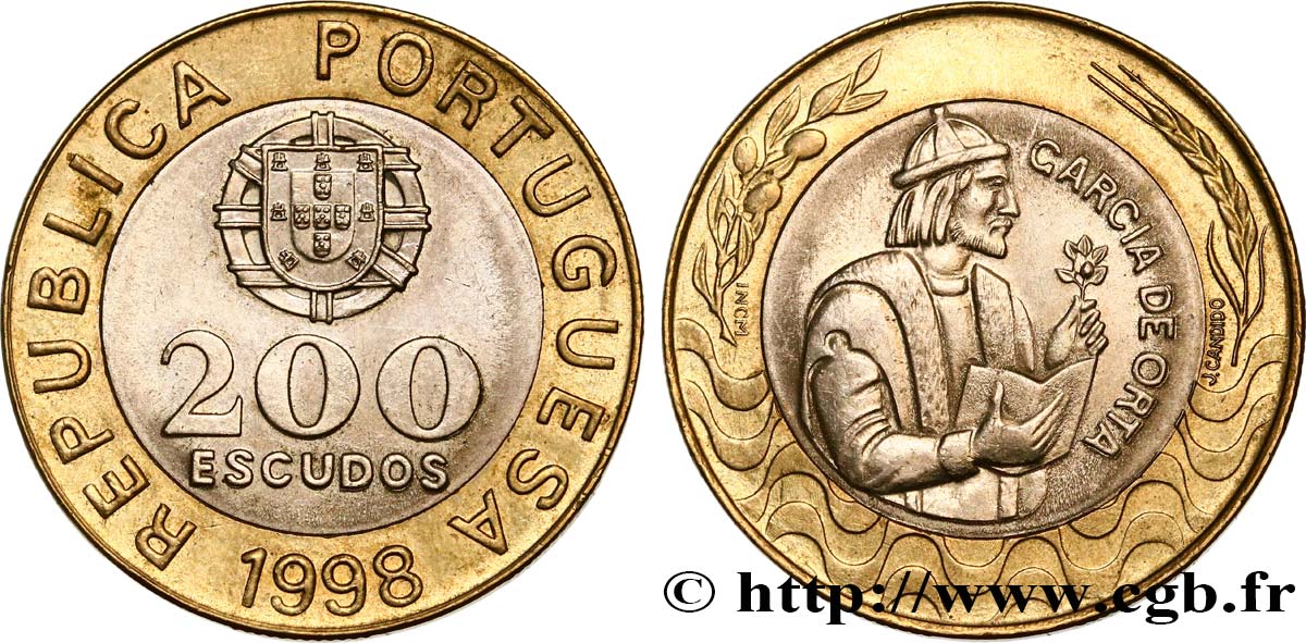 PORTUGAL 200 Escudos emblème / le médecin et Botaniste Garcia de Orta 1998  EBC 