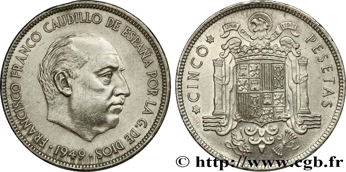 SPAGNA 5 Pesetas Franco / emblème (1950) 1949  SPL 