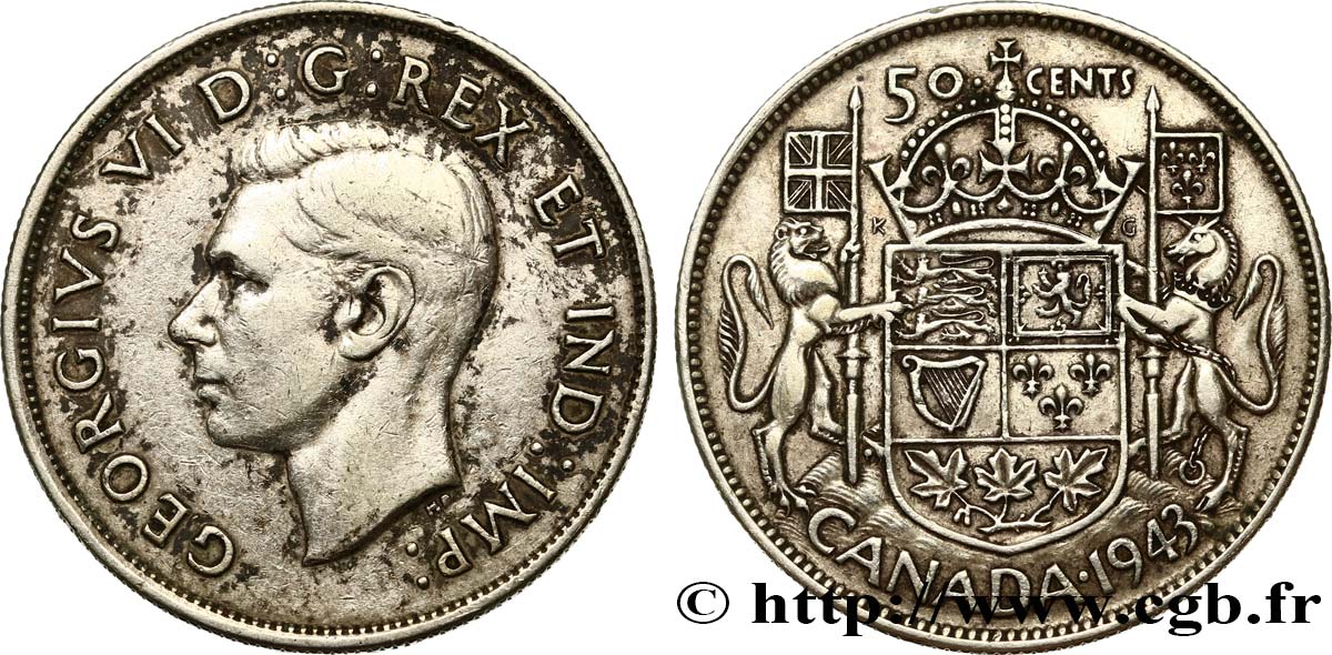 CANADA 50 Cents Georges VI emblème 1943  TTB 