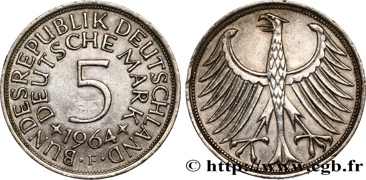 DEUTSCHLAND 5 Mark aigle 1964 Stuttgart VZ 