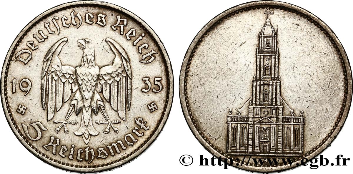 ALLEMAGNE 5 Reichsmark église de la garnison de Potsdam 1935 Berlin TTB 