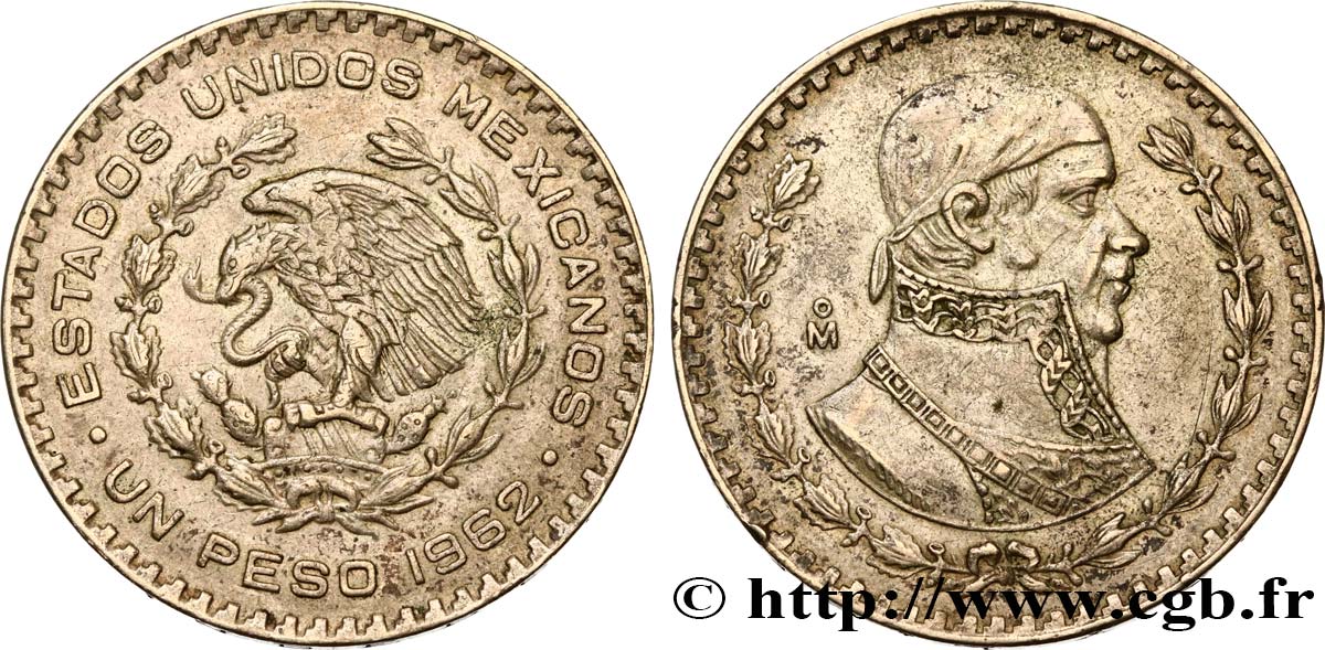 MEXICO 1 Peso Jose Morelos y Pavon / aigle 1962 Mexico XF 