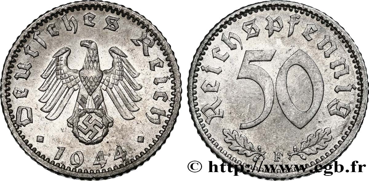 GERMANY 50 Reichspfennig 1944 Stuttgart AU 
