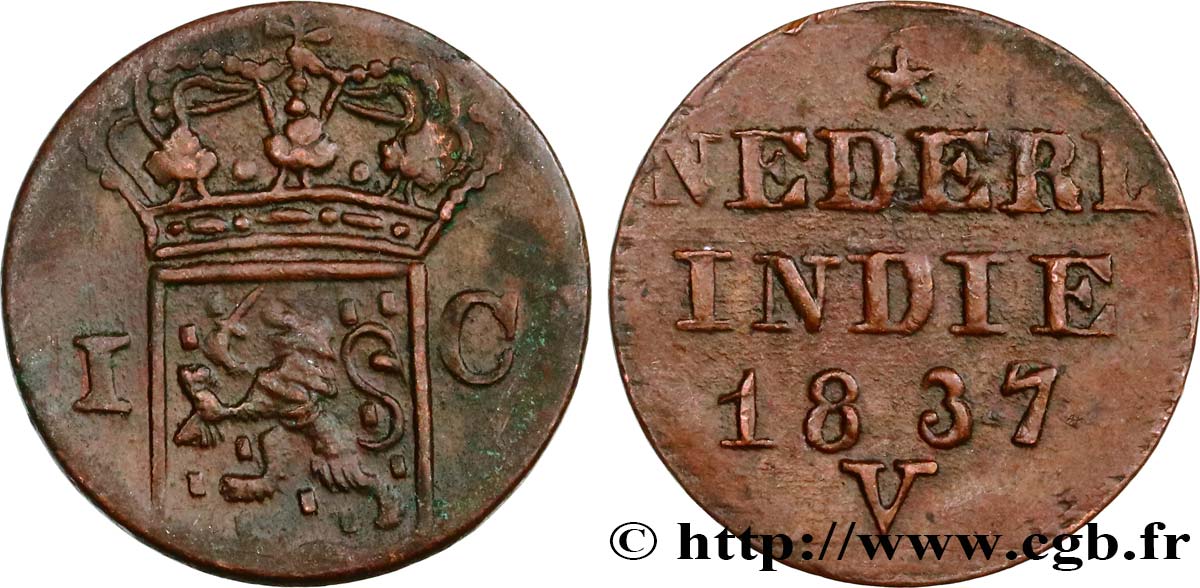 NIEDERLÄNDISCH-INDIEN 1 Cent (Double Duit) aux armes d’Utrecht pour Sumatra 1837  fSS 