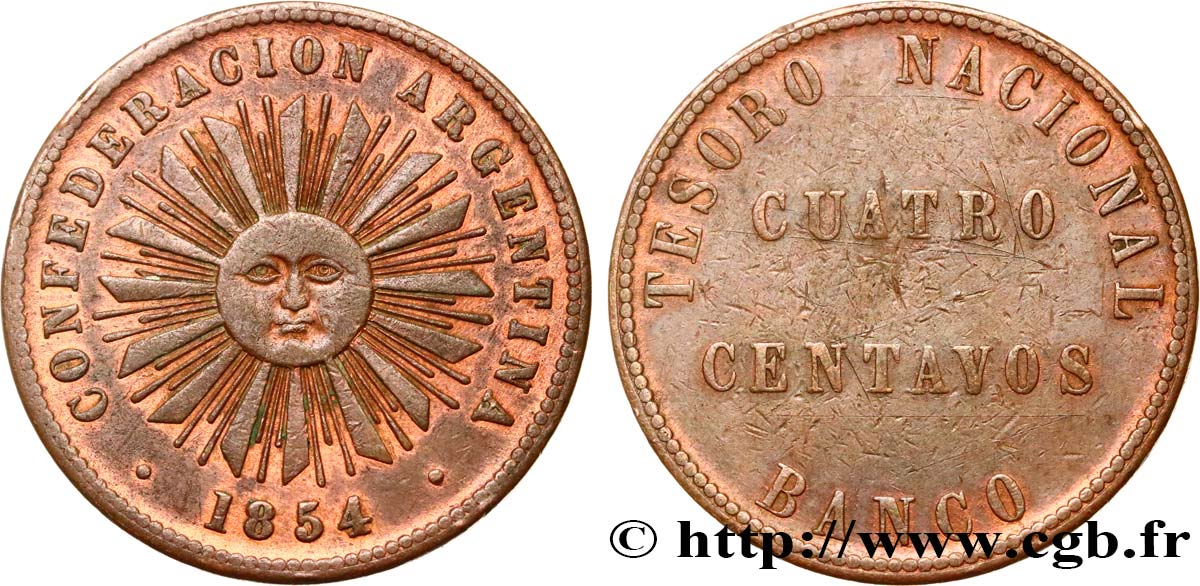 ARGENTINA 4 Centavos Confédération Argentine 1854 Birmingham VF 