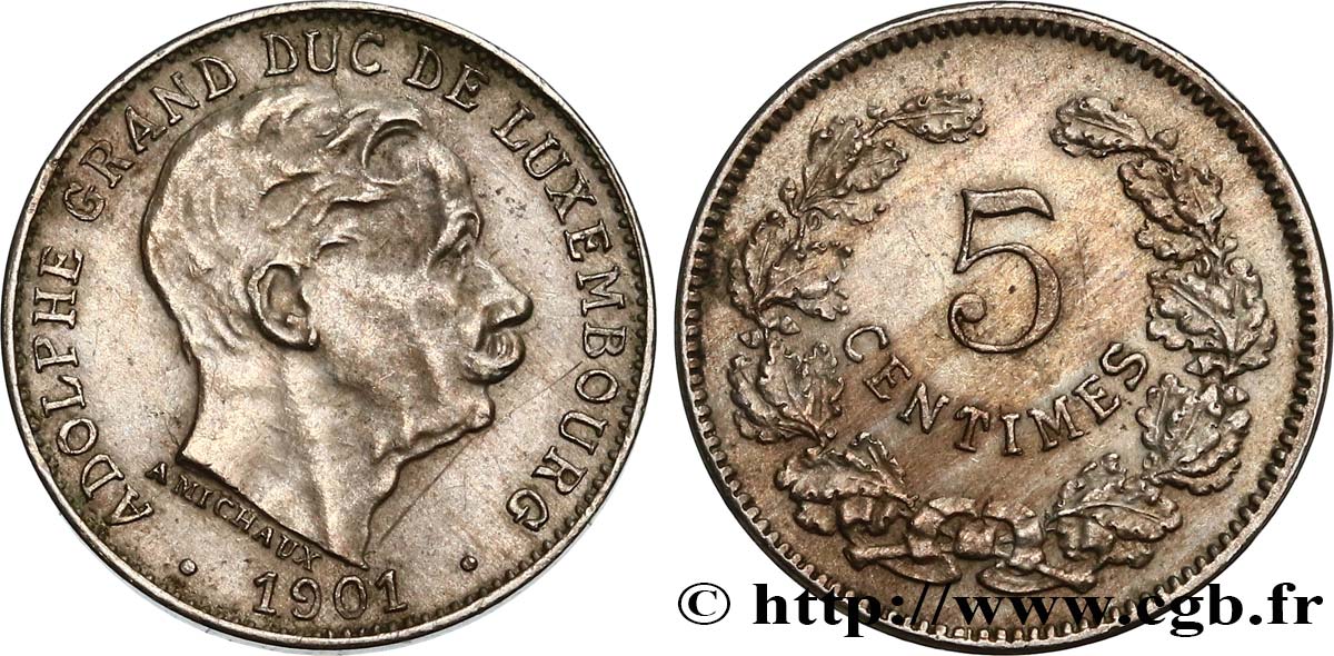 LUXEMBOURG 5 Centimes Alphonse 1901  AU 