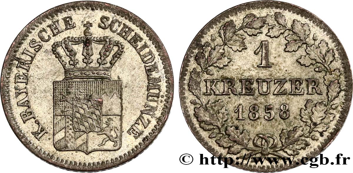 GERMANY - BAVARIA 1 Kreuzer 1858  AU 