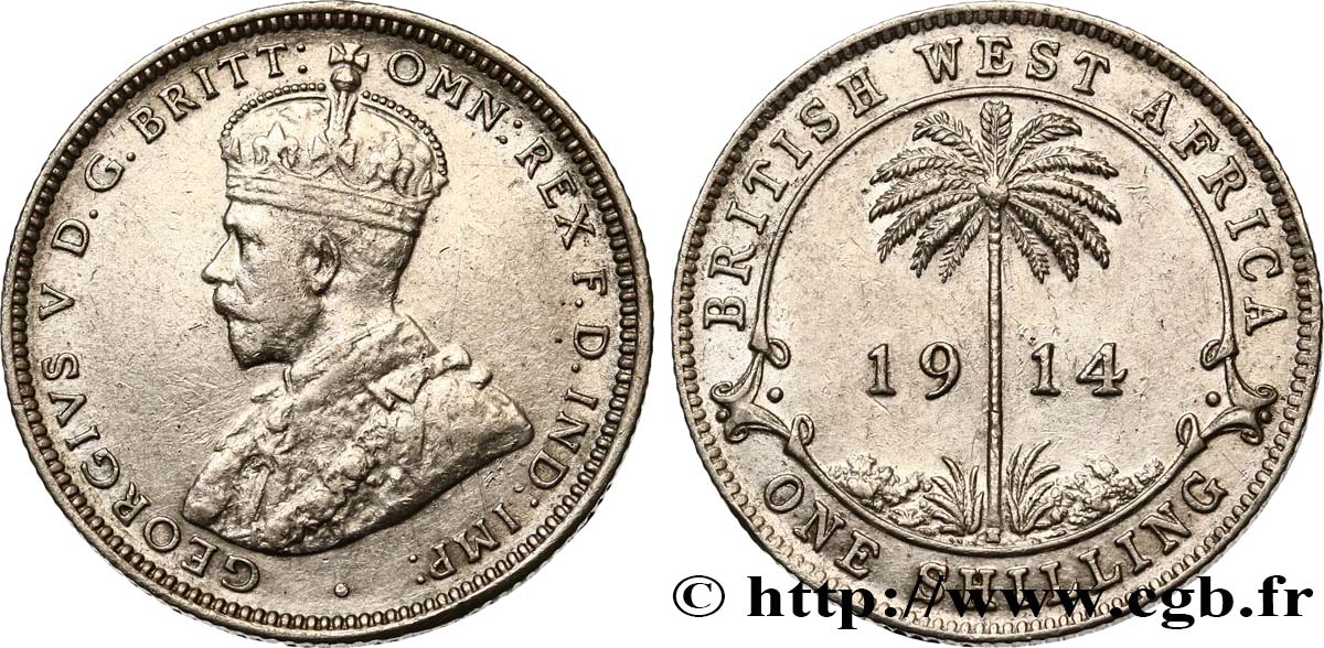 AFRIQUE OCCIDENTALE BRITANNIQUE 1 Shilling Georges V 1914 Heaton TTB/TTB+ 