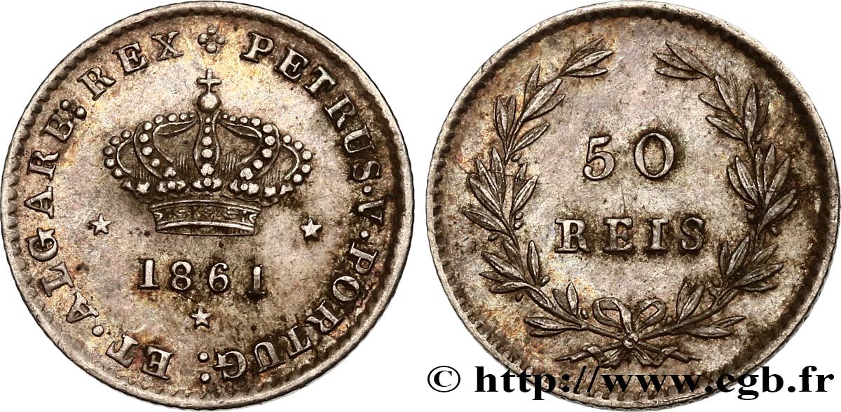 PORTUGAL 50 Réis Pierre V 1861  EBC 