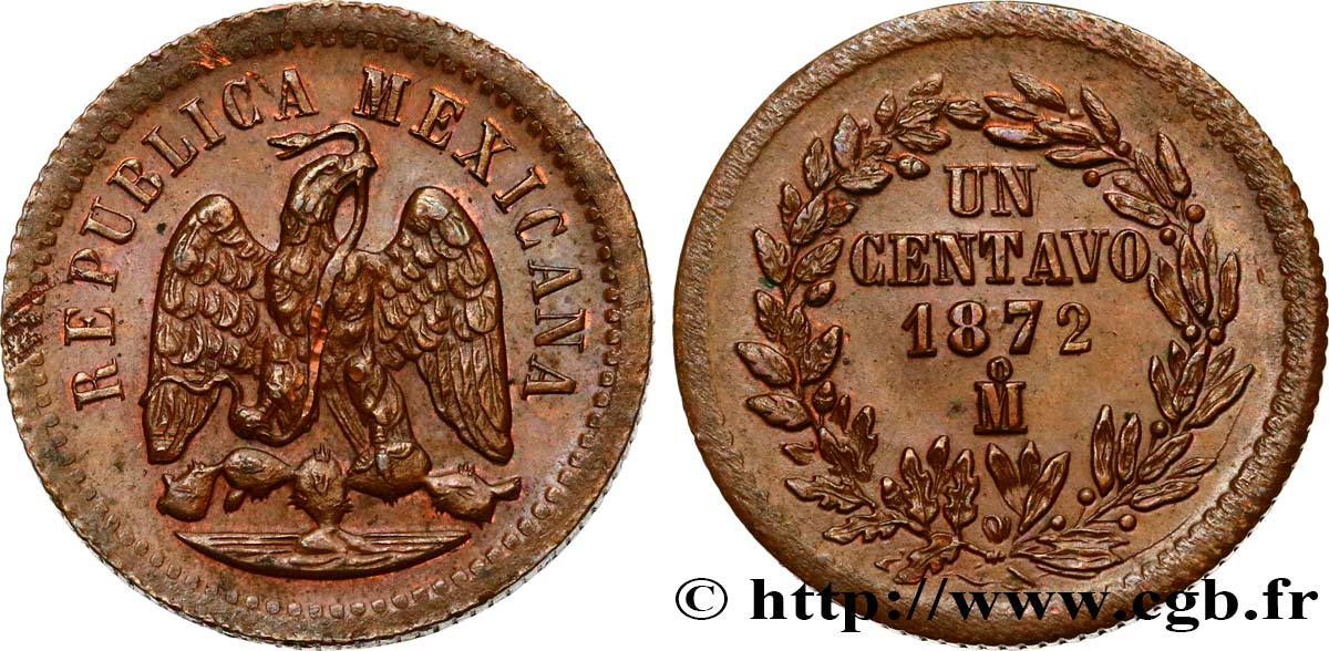 MEXICO 1 Centavo 1872 Mexico MS 
