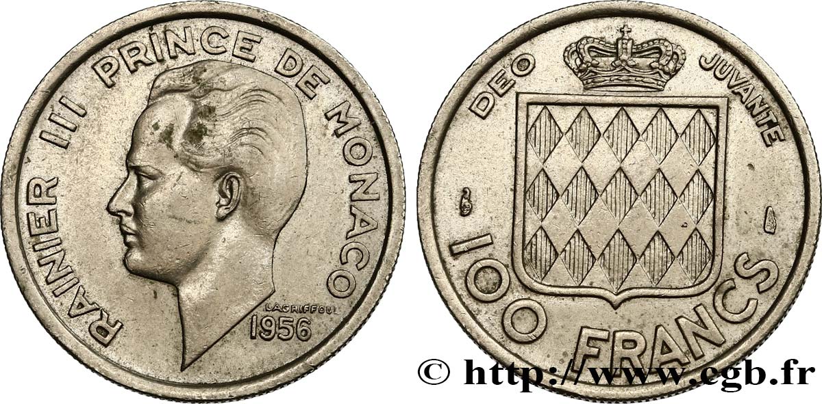 MONACO 100 Francs Rainier III / écu 1956 Paris VZ 