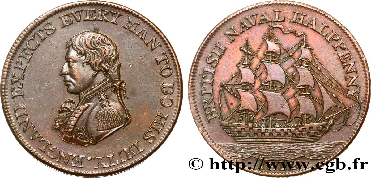 BRITISH TOKENS 1/2 Penny Nelson 1812  AU 