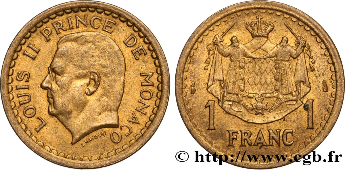 MONACO 1 Franc Louis II / armes (1943) Paris EBC 
