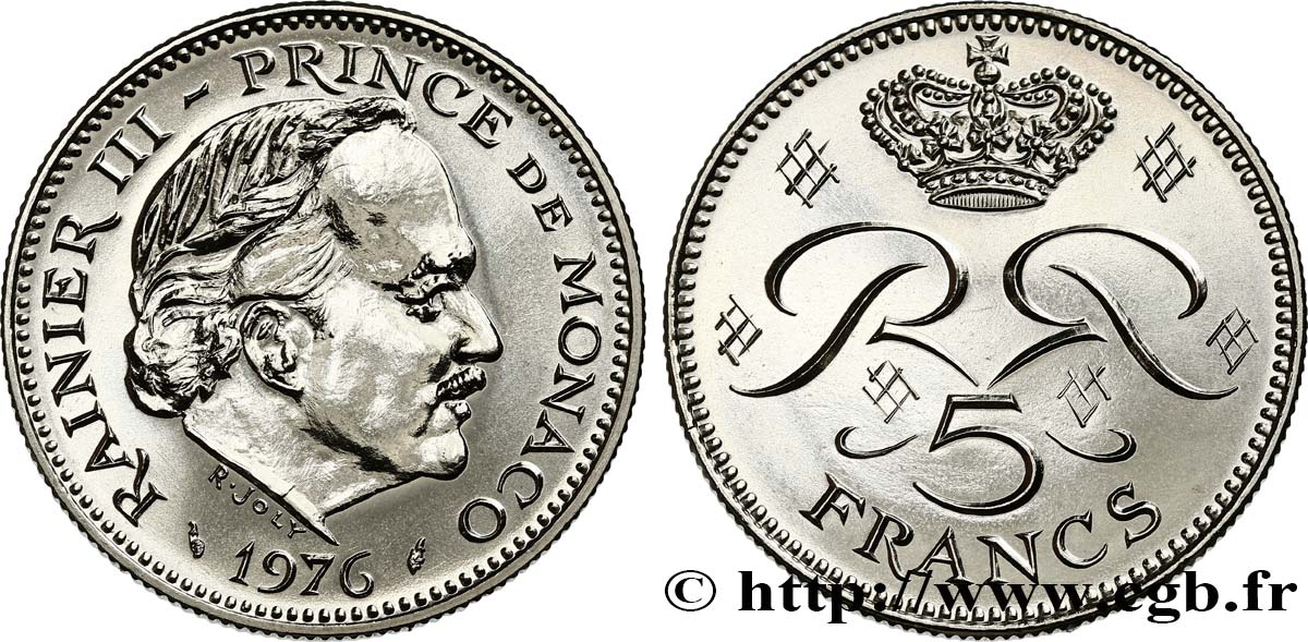 MONACO 5 Francs Rainier III 1976 Paris MS 