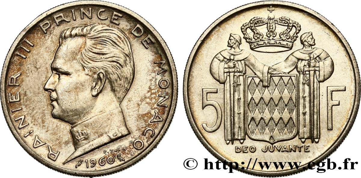 MONACO 5 Francs Prince Rainier III 1966 Paris TTB+ 