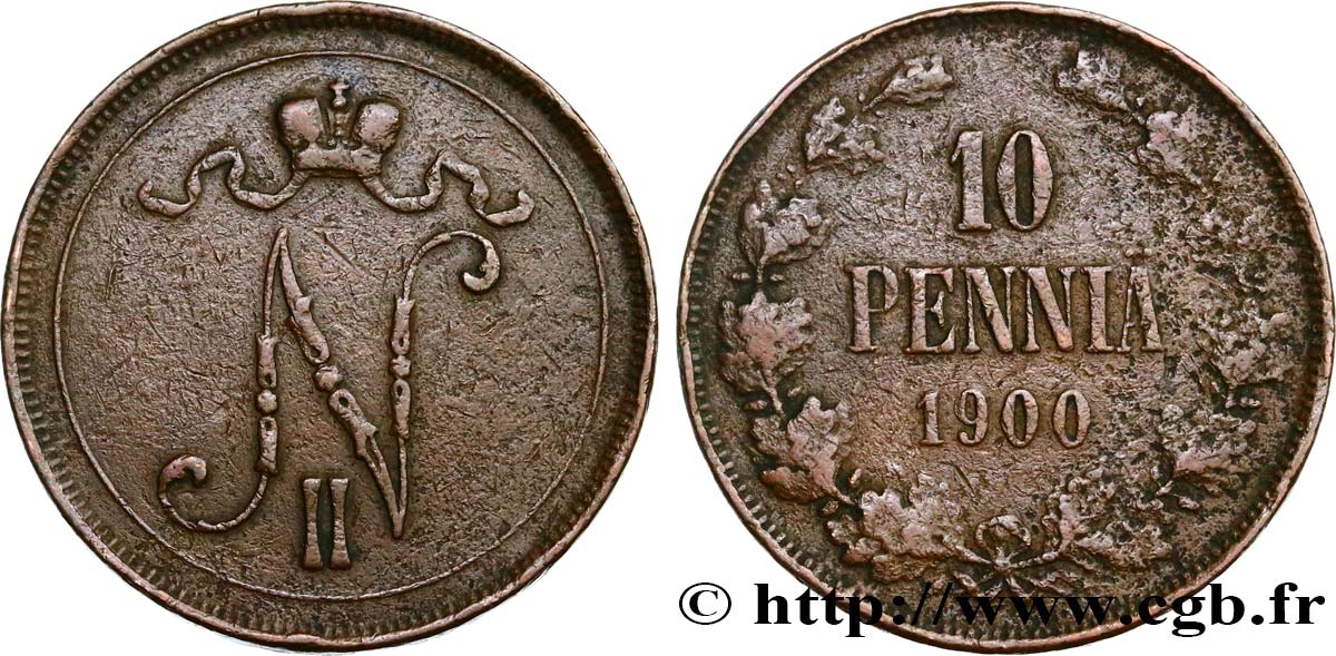 FINLANDIA 10 Pennia monogramme Tsar Nicolas II 1900  BC 