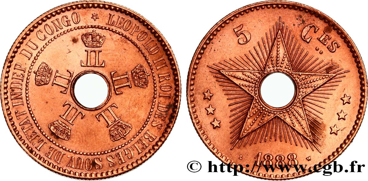 KONGO-FREISTAAT 5 Centimes Léopold II 1888  VZ 