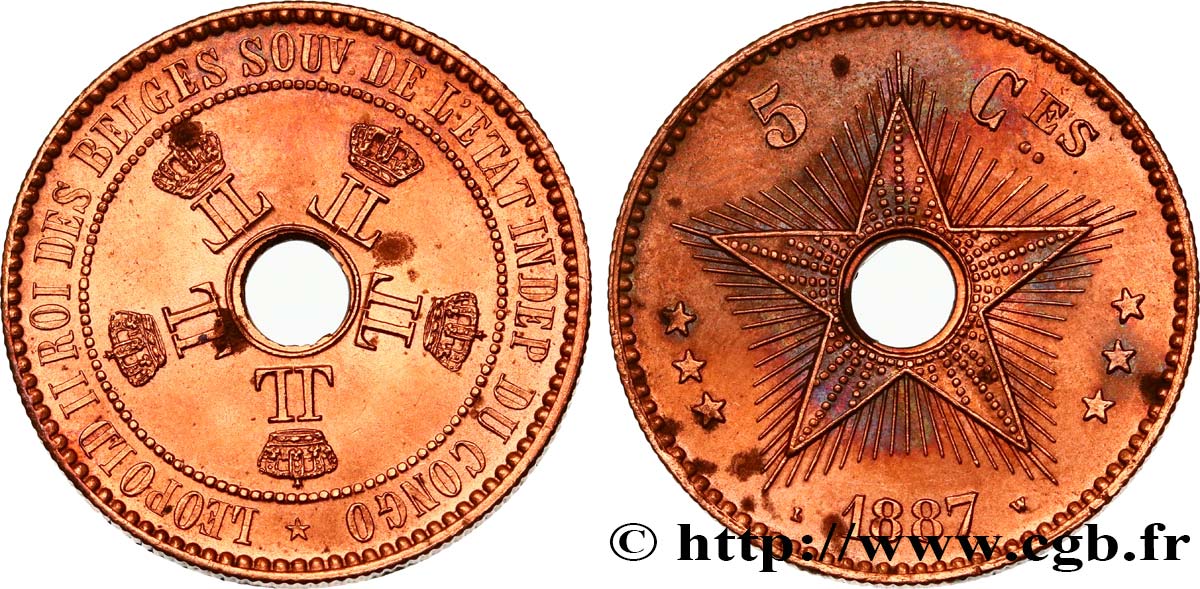 KONGO-FREISTAAT 5 Centimes Léopold II 1887  VZ 