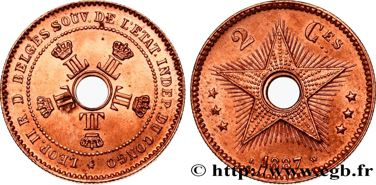 CONGO - STATO LIBERO DEL CONGO 2 Centimes Léopold II 1887  SPL 