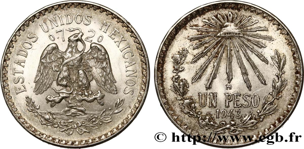 MEXICO 1 Peso 1943 Mexico AU 