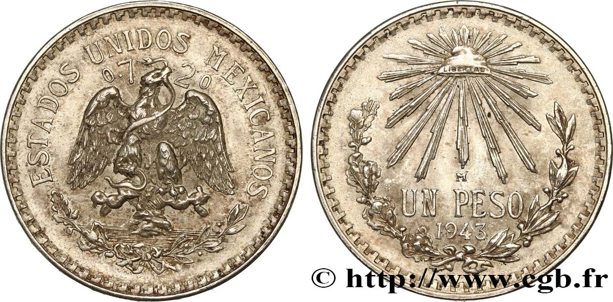 MEXICO 1 Peso 1943 Mexico AU 