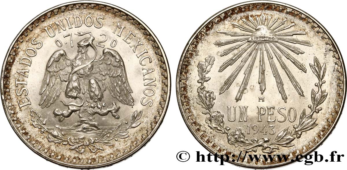 MESSICO 1 Peso 1943 Mexico MS 