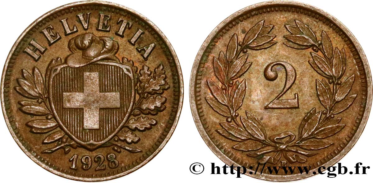 SWITZERLAND 2 Centimes (Rappen) 1928 Berne AU 