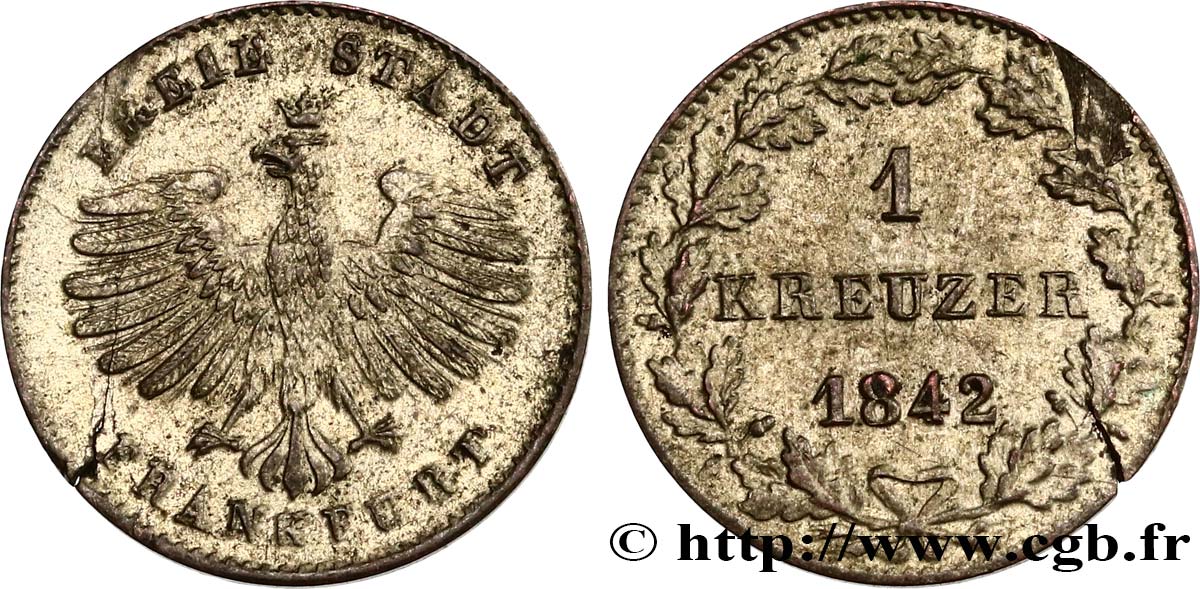 GERMANY - FRANKFURT FREE CITY 1 Kreuzer 1842 Francfort AU 
