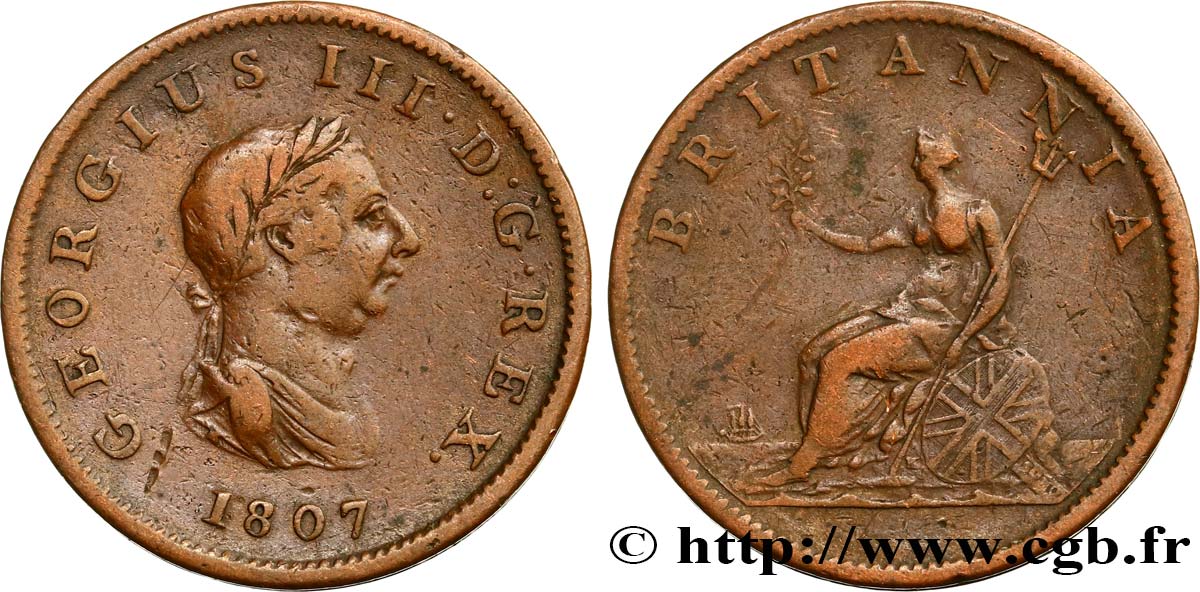 REGNO UNITO 1/2 Penny Georges III tête laurée 1807  MB 