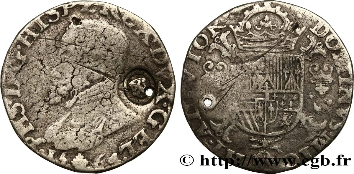BELGIUM - SPANISH NETHERLANDS Demi-écu Philippe II ou demi-ducaton avec contremarque hollandaise 1564 Nimègue VG 