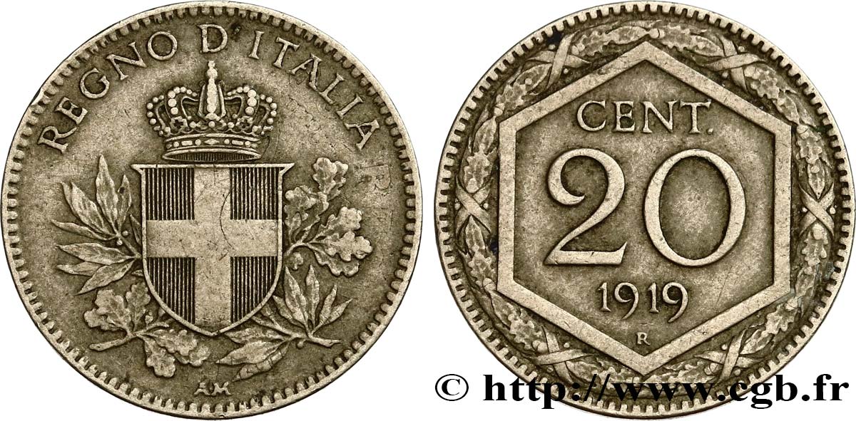 ITALY 20 Centesimi écu 1919 Rome - R AU 