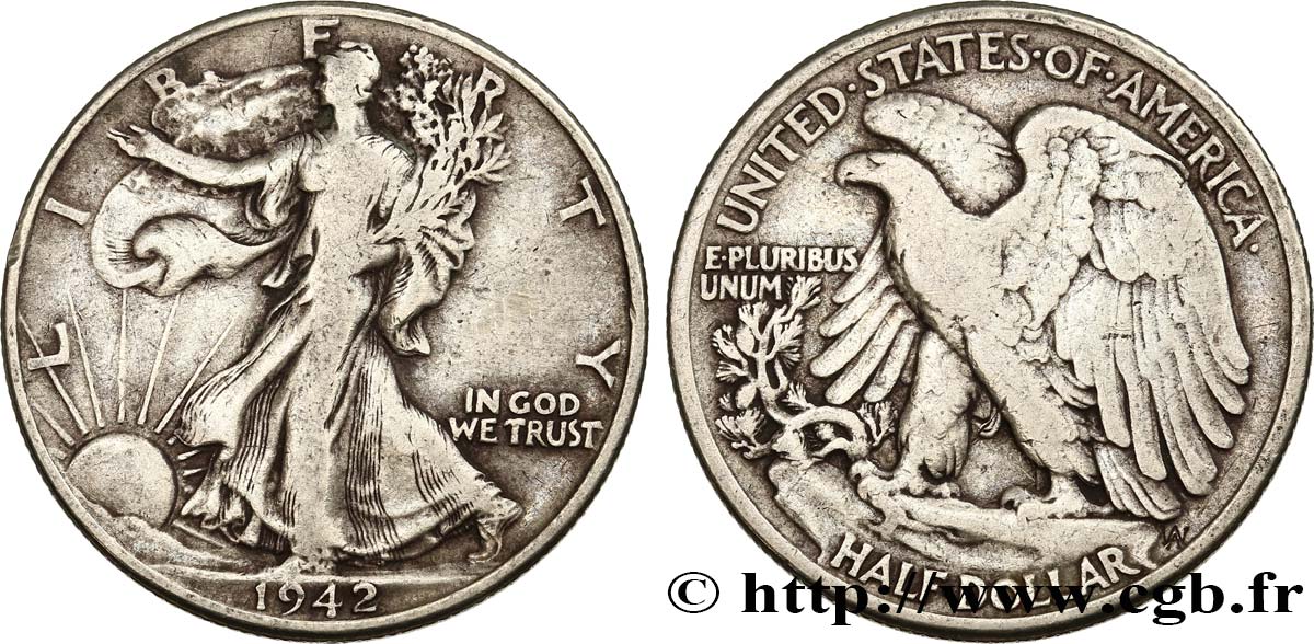 ESTADOS UNIDOS DE AMÉRICA 1/2 Dollar Walking Liberty 1942 Philadelphie BC 