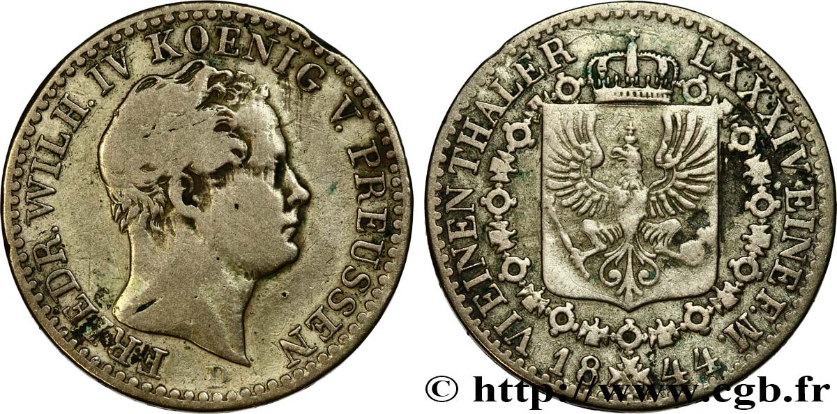 ALEMANIA 1/6 Thaler Frédéric-Guillaume IV 1844 Düsseldorf BC 