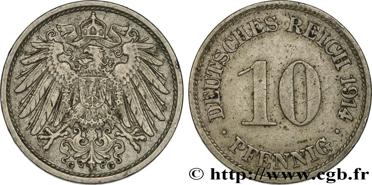 DEUTSCHLAND 10 Pfennig 1914 Karlsruhe VZ 