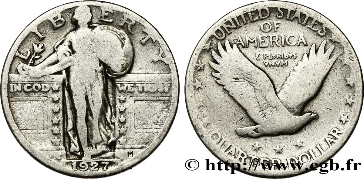 ÉTATS-UNIS D AMÉRIQUE 1/4 Dollar Liberty 1927 Philadelphie TB 