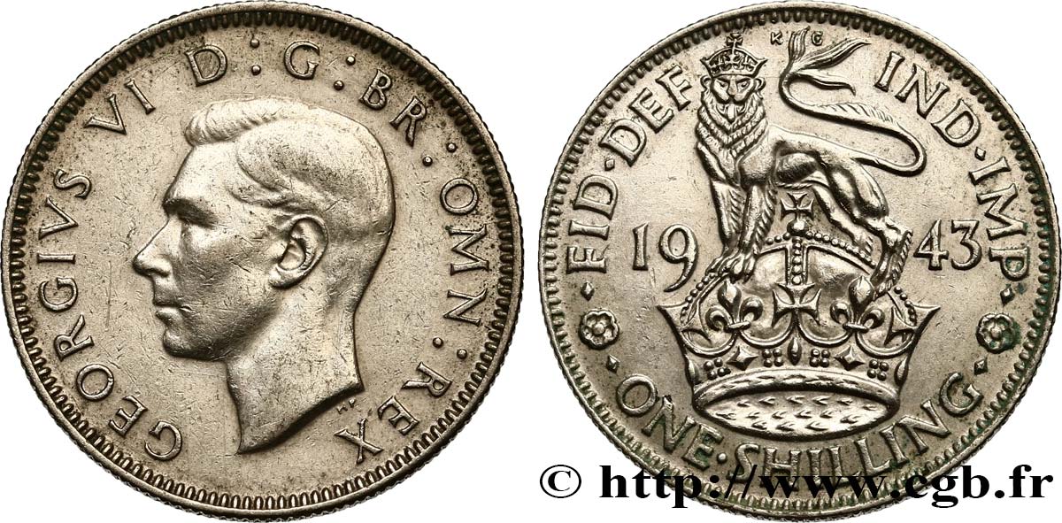 ROYAUME-UNI 1 Shilling Georges VI “England reverse” 1943  TTB+ 