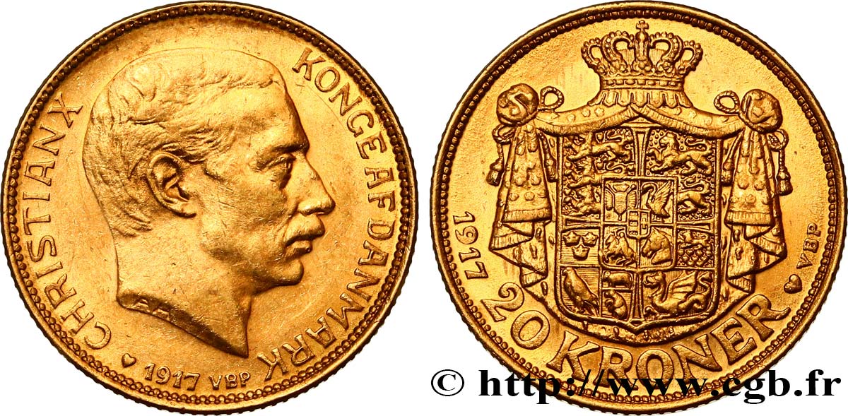 DANEMARK - ROYAUME DU DANEMARK - CHRISTIAN X 20 Kroner 1917 Copenhague SUP 
