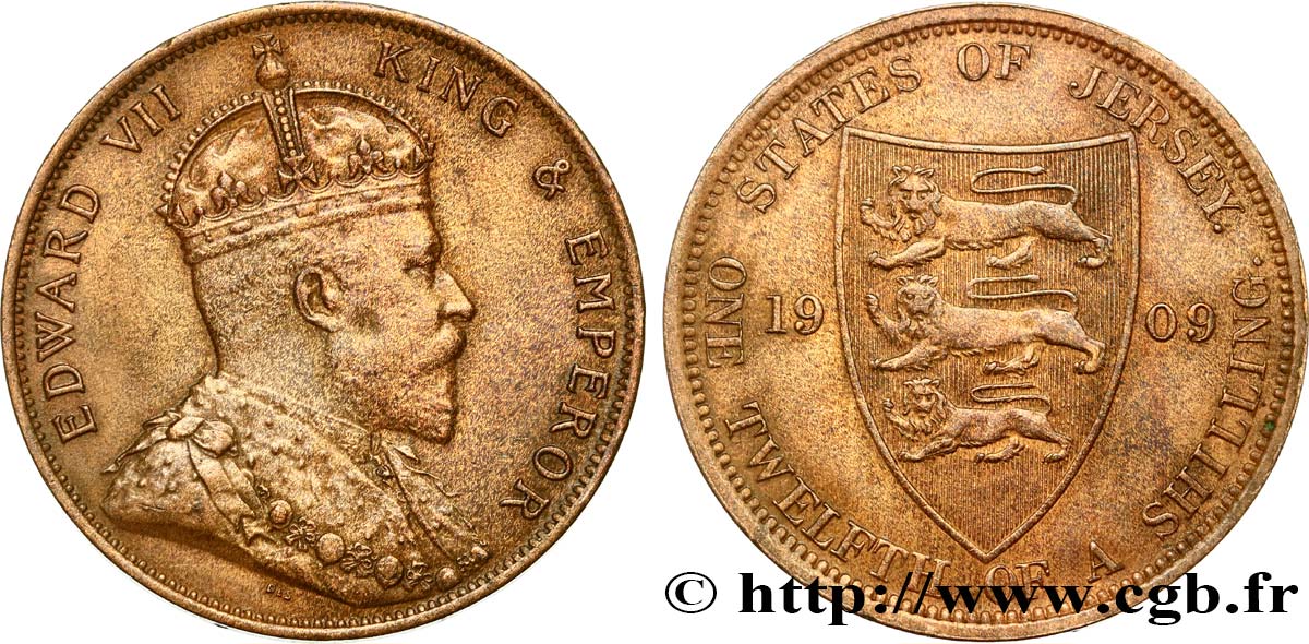 JERSEY 1/12 Shilling Edouard VII 1909  fSS 
