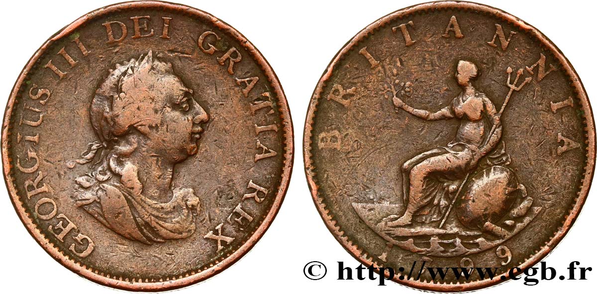 UNITED KINGDOM 1/2 Penny Georges III 1799 Soho VF 