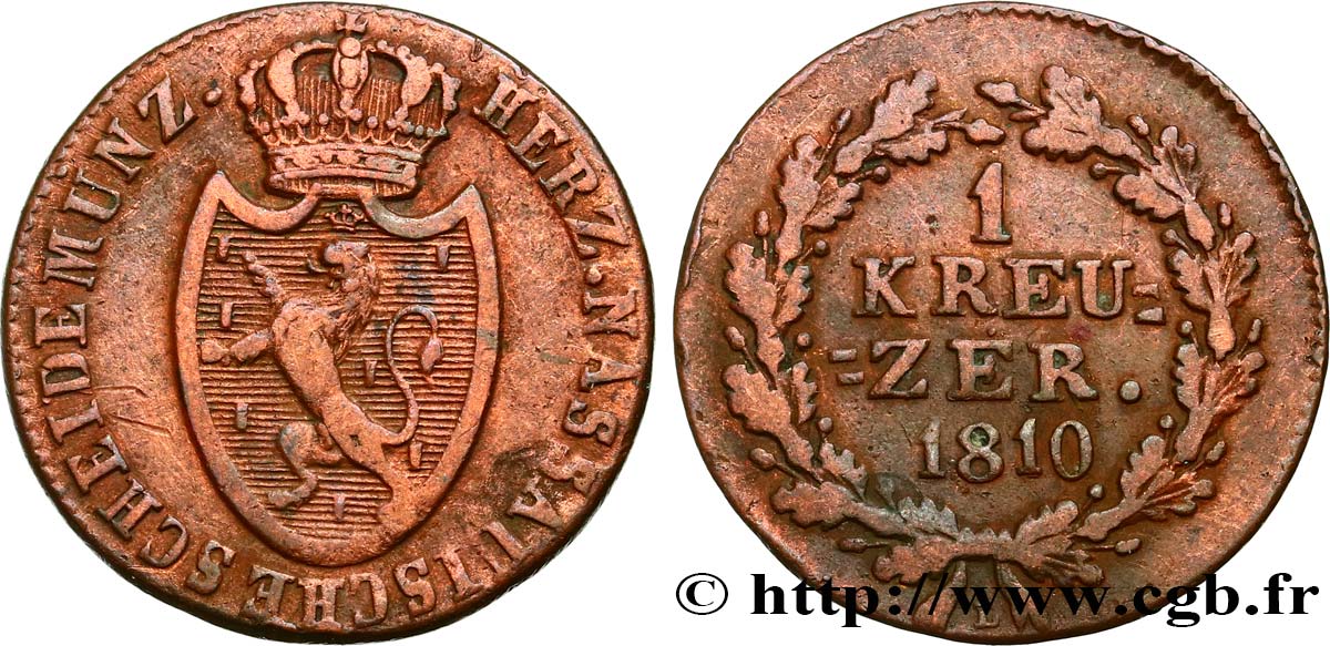 GERMANY - NASSAU 1 Kreuzer Grand-Duché de Nassau 1810  VF 