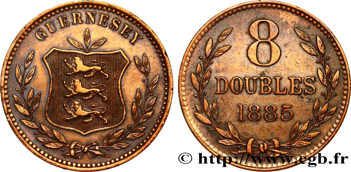 GUERNSEY 8 Doubles armes du baillage de Guernesey 1885 Heaton XF 