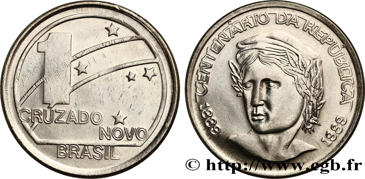 BRAZIL 1 Cruzado Novo centenaire de la république 1989  AU 